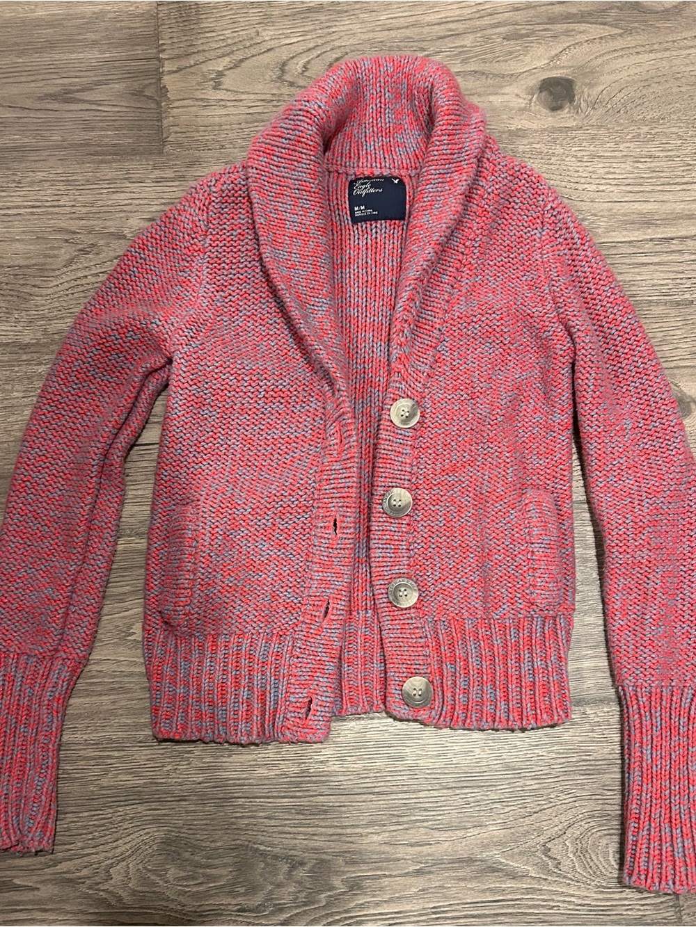 American Eagle Outfitters Pink Marled Wool Blend Shawl Collar Button Cardigan